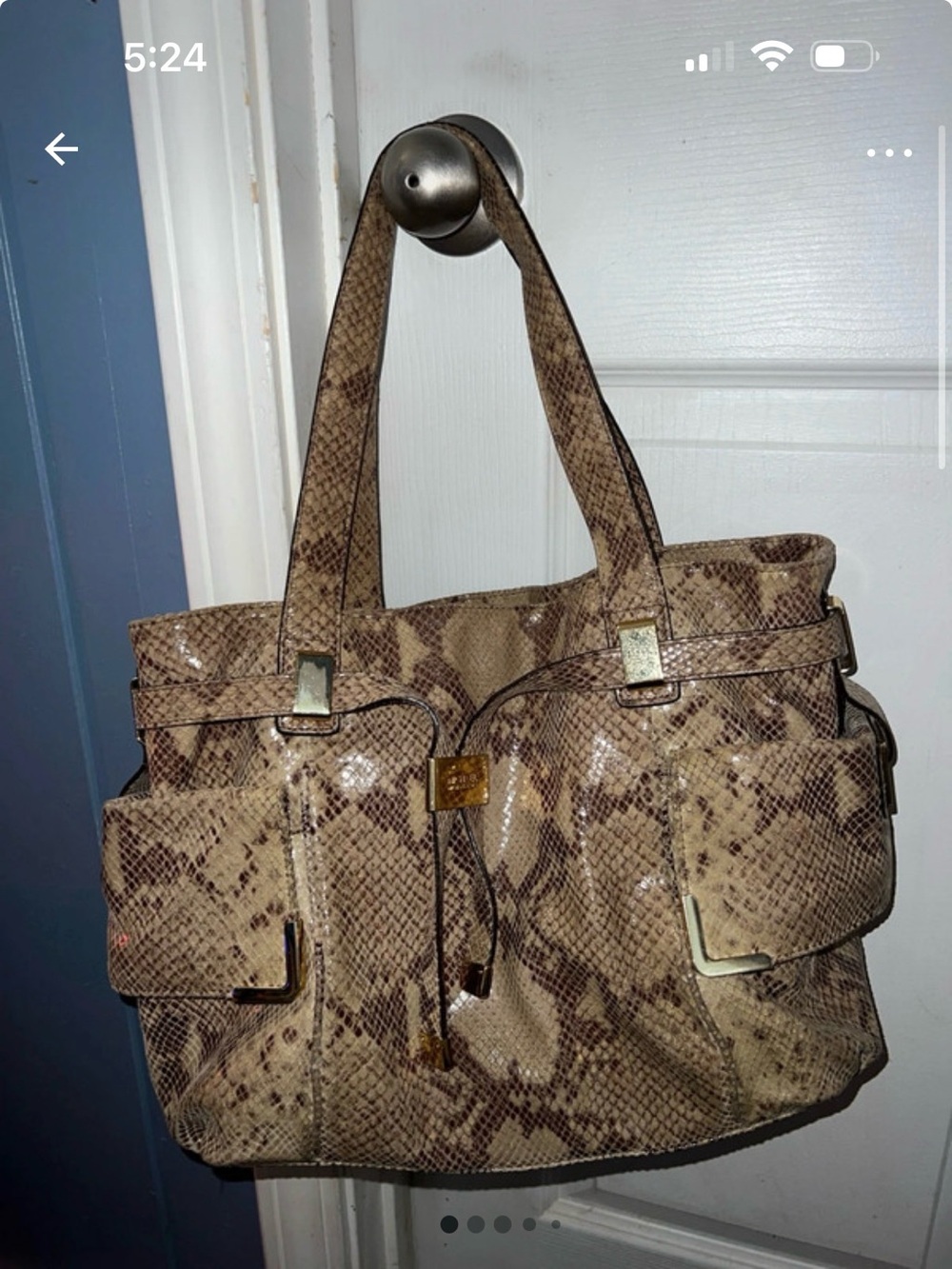Michael Kors Beige Snake-Print Shoulder Bag